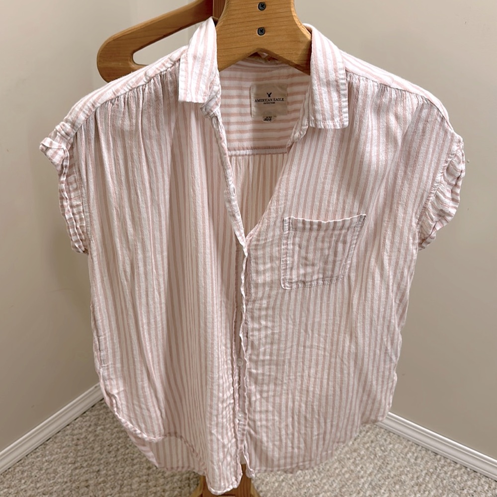 American Eagle outfitters, striped light, rose, and white size medium button up